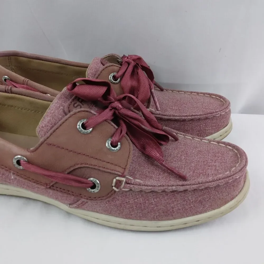 Sperry Top-Sider Koifish Sparkle Canvas Boat Shoe Slip On Red Women's Size 7.5